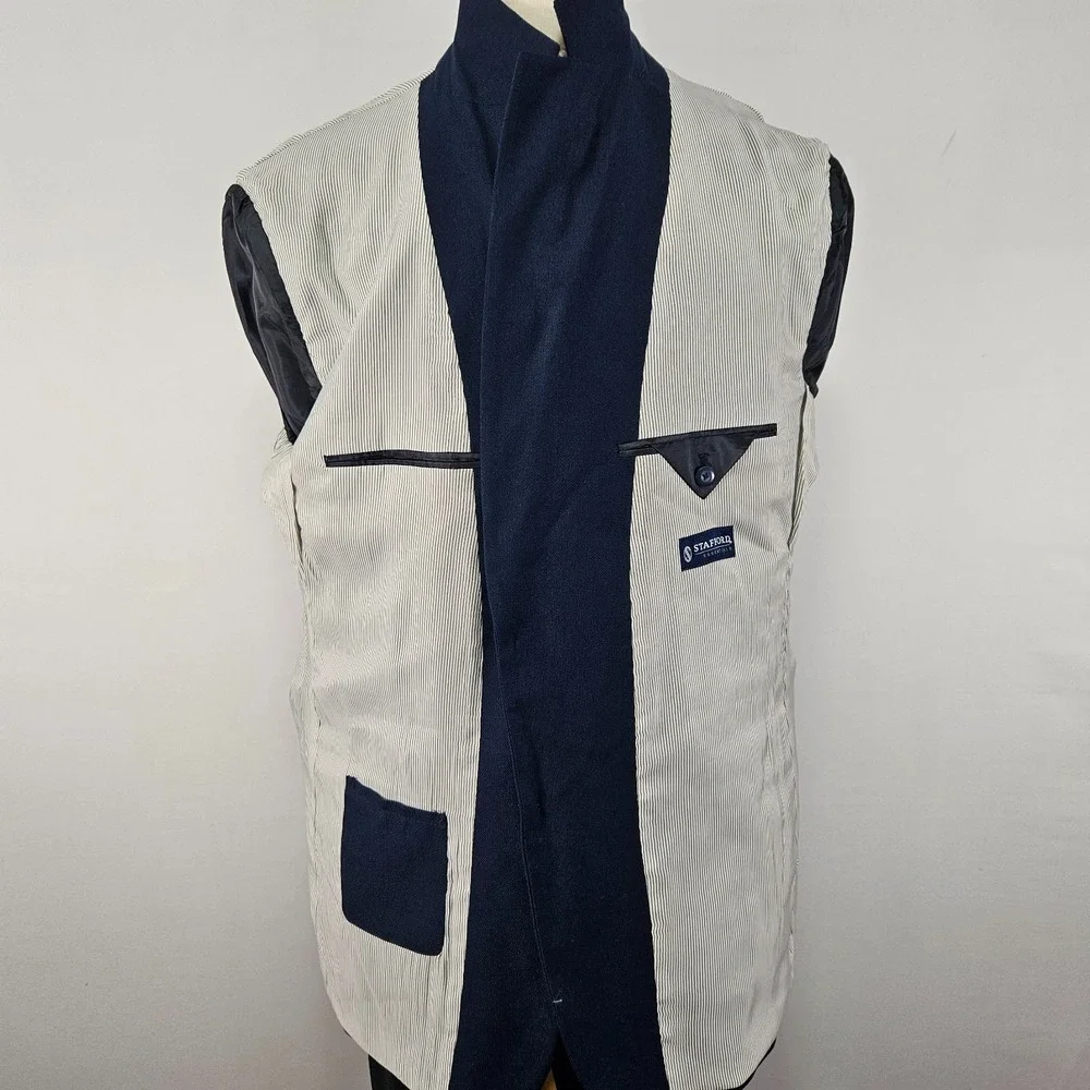Stafford Essentials Men's Sport Coat Blazer Two Button Navy Polyester Blend 46L